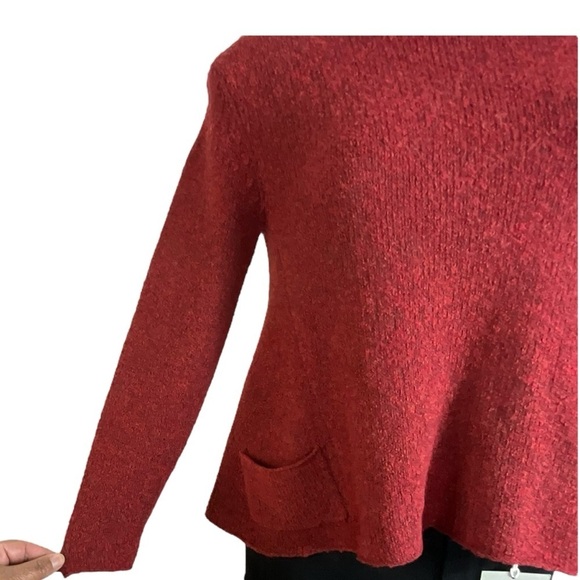 Eileen Fisher Cropped Boat Neck Wool Blend Open Knit Sweater - Picture 9 of 15